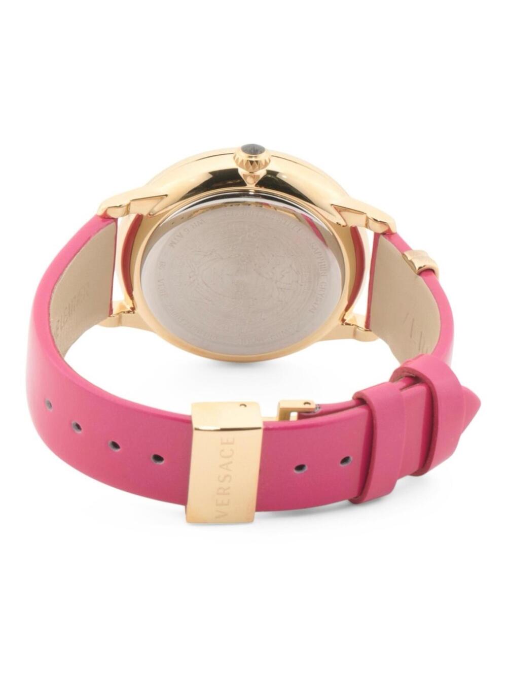 Hot Pink & Gold Women’s Swiss Made Medusa Leather Strap Versace Watch - Picture 2 of 4